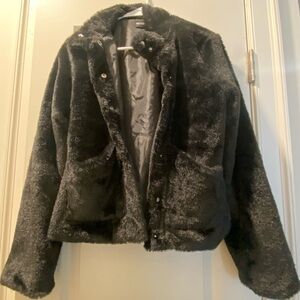 PrettyLittleThing Black Faux Fur Teddy Jacket
